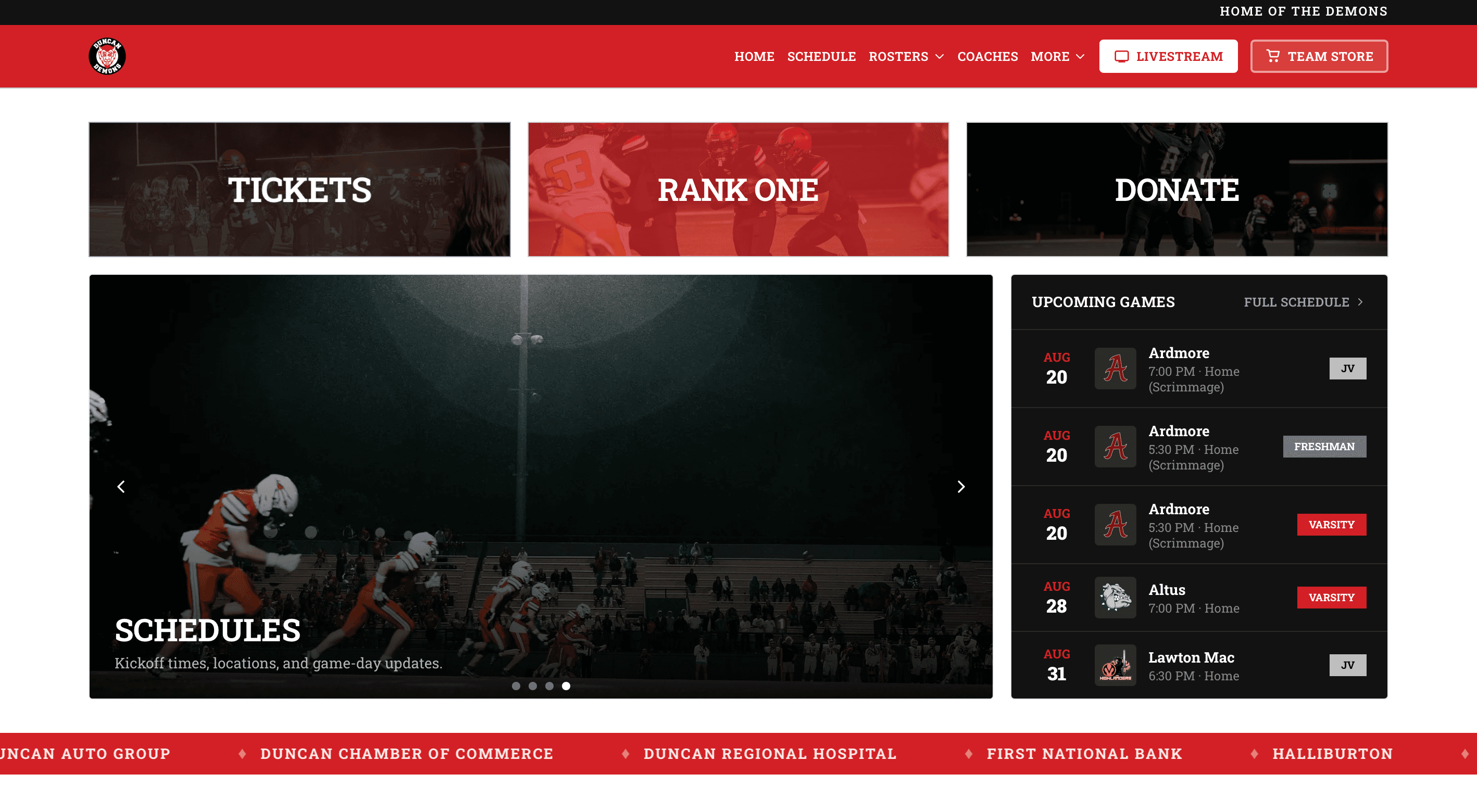 Duncan Demon Football team site built by Rover Digital
