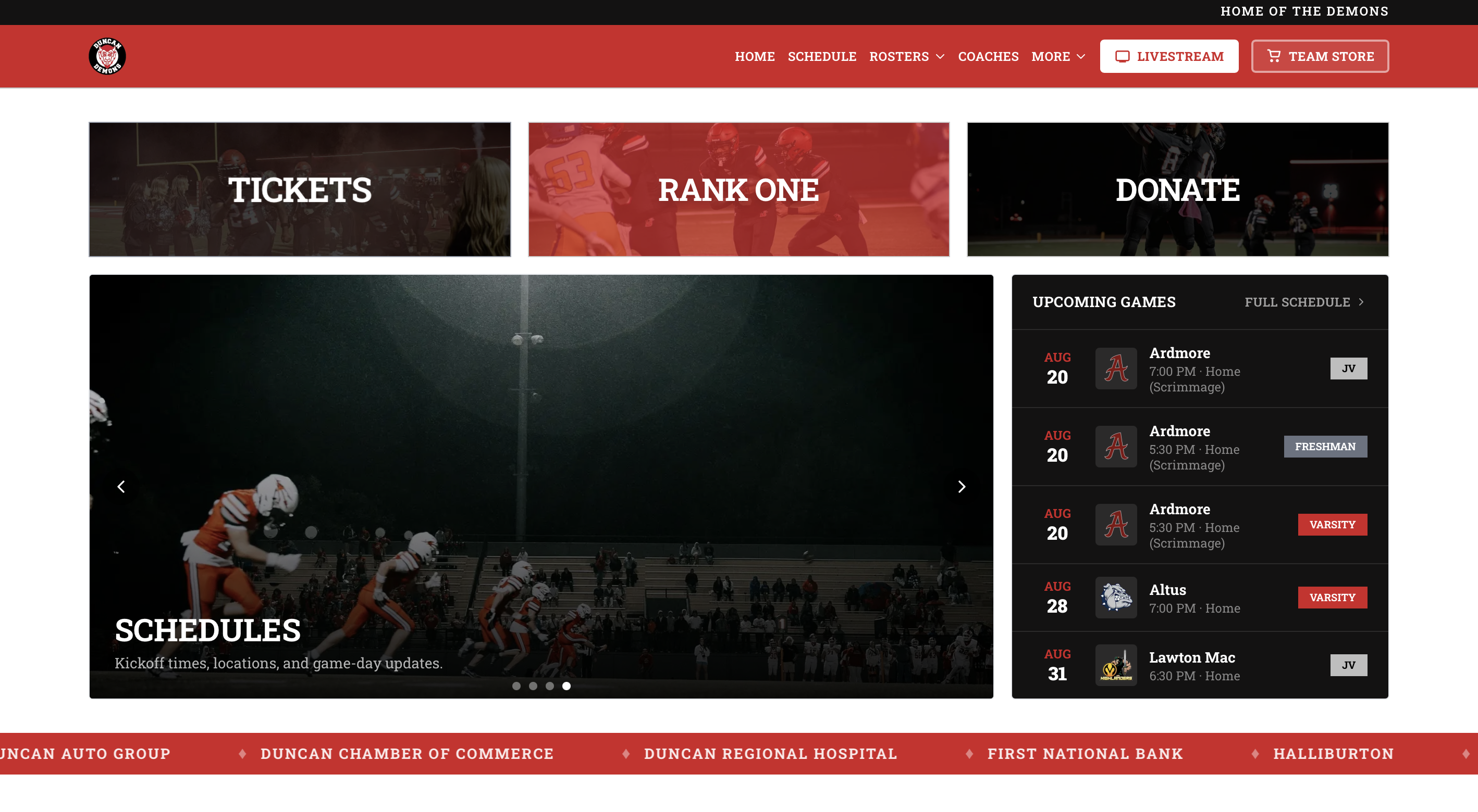 Football program website homepage